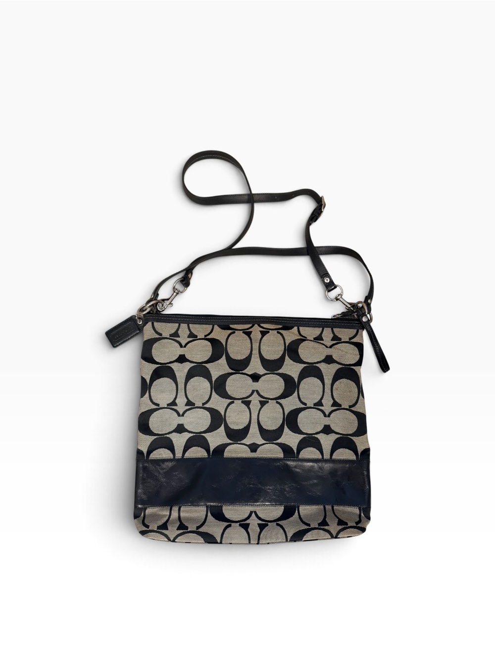 Coach Signature C Stripe Black & Gray Convertible Crossbody Bag 12824